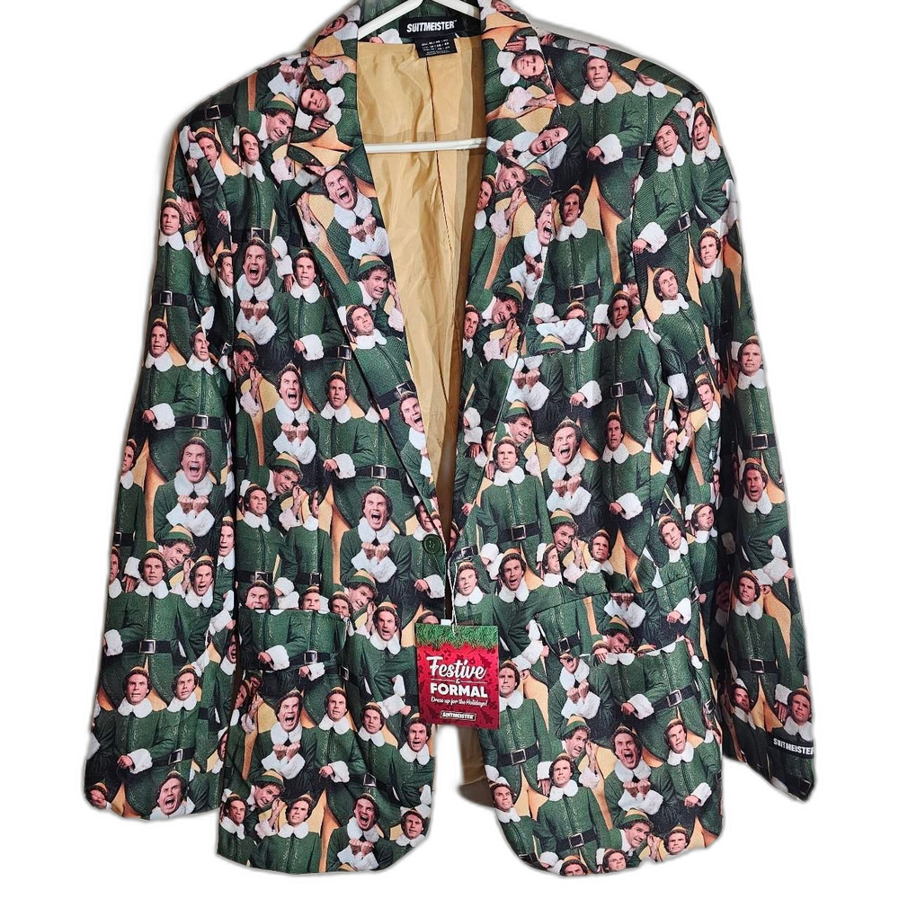 (Will Ferrell) Festive formal Elf Print Blazer Jacket - Christmas (0029)